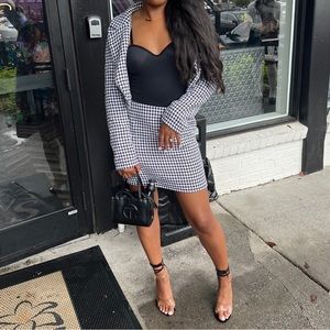 Two Piece Houndstooth Skirt Set